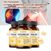 Vitamin D3 10,000 IU Capsules for Supporting Bone, Teeth, Muscle, Tissue and Immune Health, Non-GMO